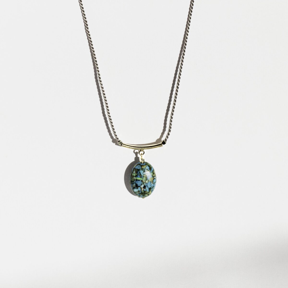 Turquoise on silk gold filled calming turquoise jewellery UK handmade turquoise necklace on silk