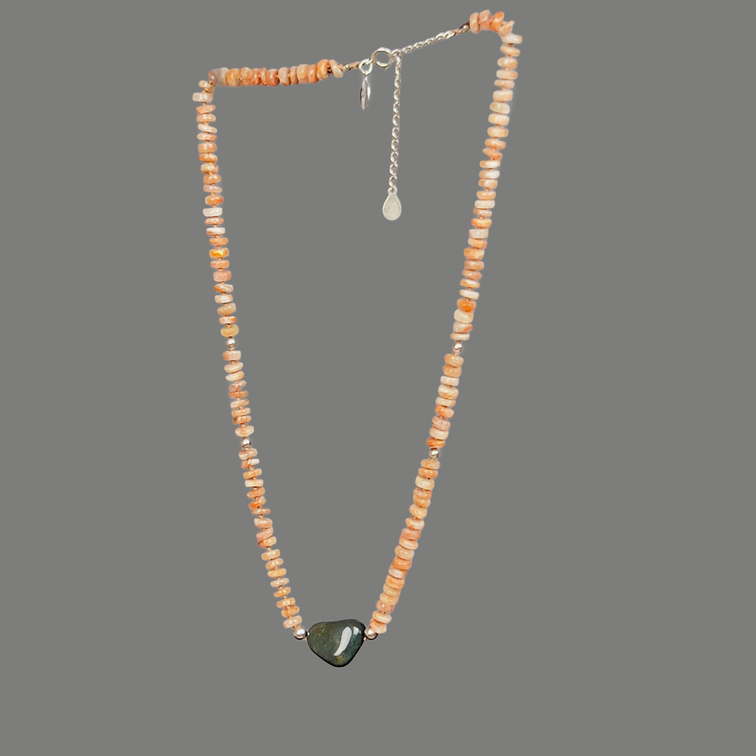 Solar Heart — Sunstone & Bloodstone Silk Necklace