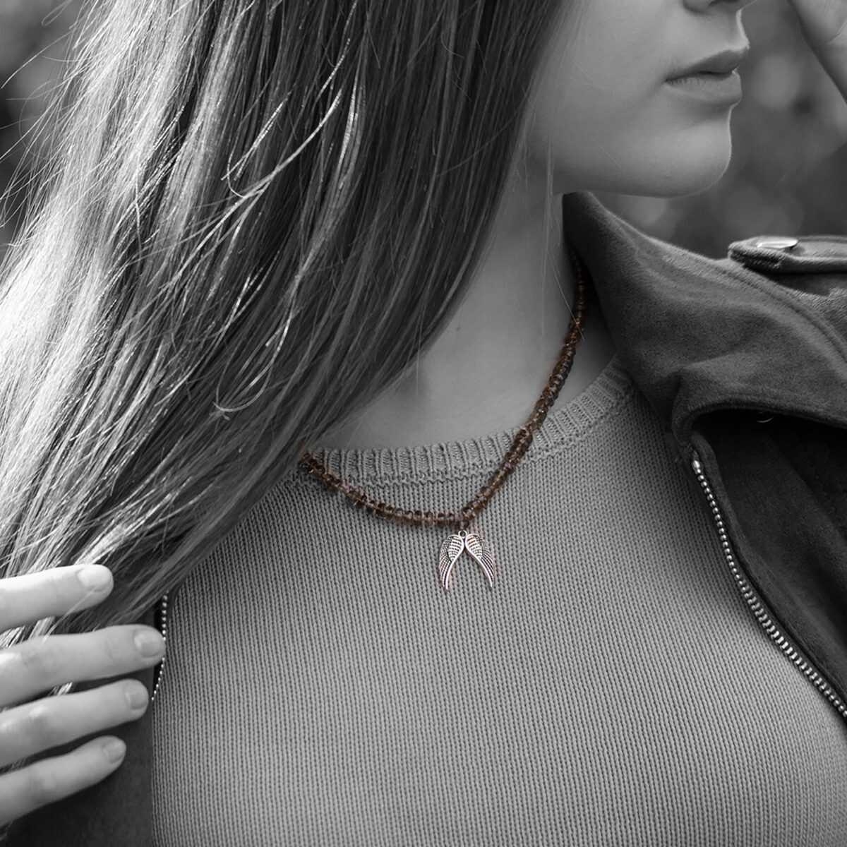 Angel Wings- Smoked Quartz Silk Necklace