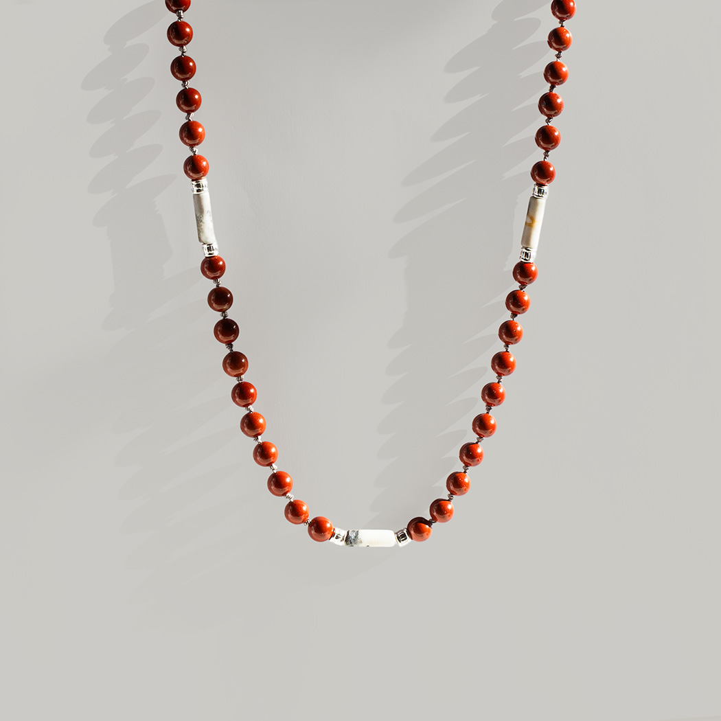 Handmade Iron Earth Men’s Necklace with red jasper and sterling silver accents