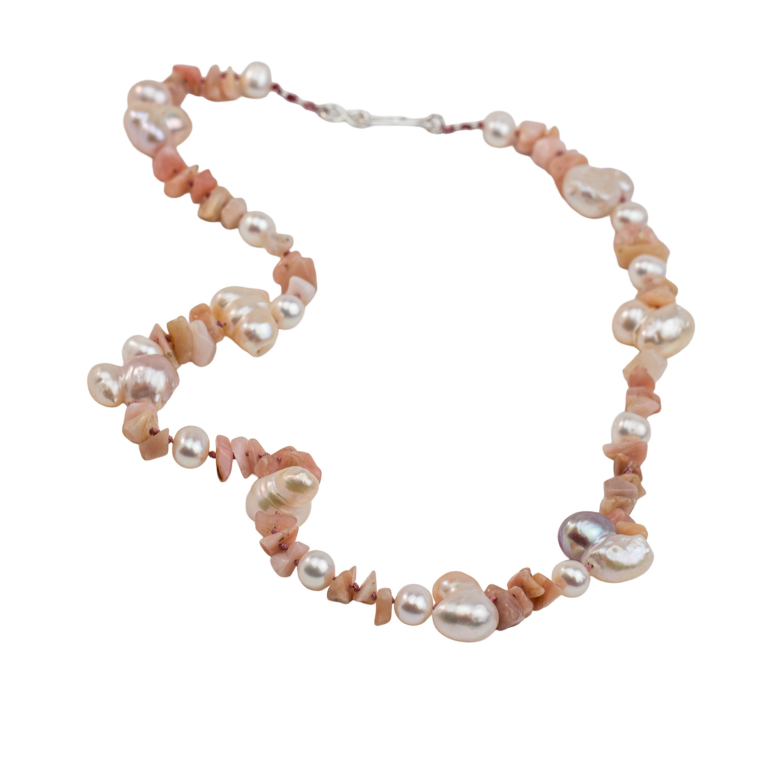 Barouque Pearl and Pink Opal Silk Necklace - Image 3