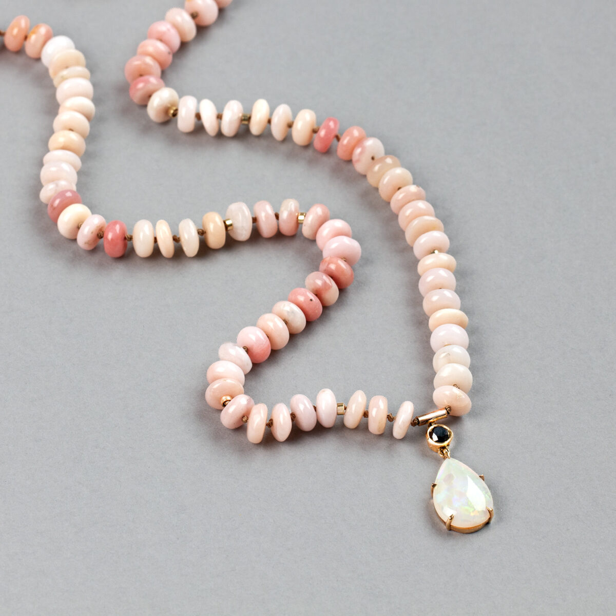 The Goddess &ndash; Opal & Black Diamond Silk Necklace