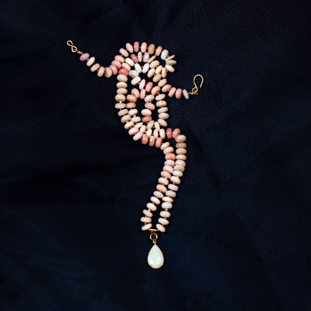 The Goddess – Opal & Black Diamond Silk Necklace