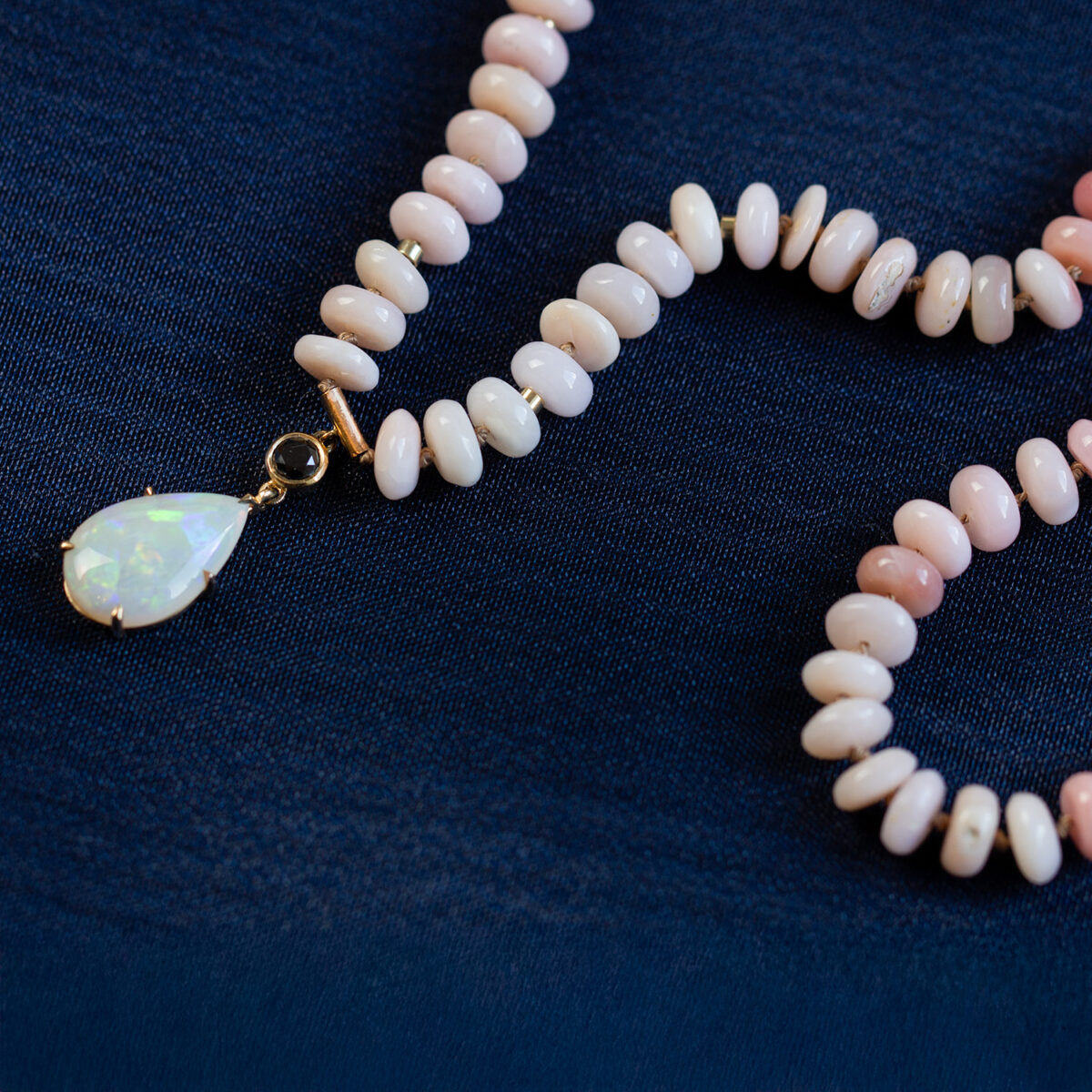 The Goddess – Opal & Black Diamond Silk Necklace