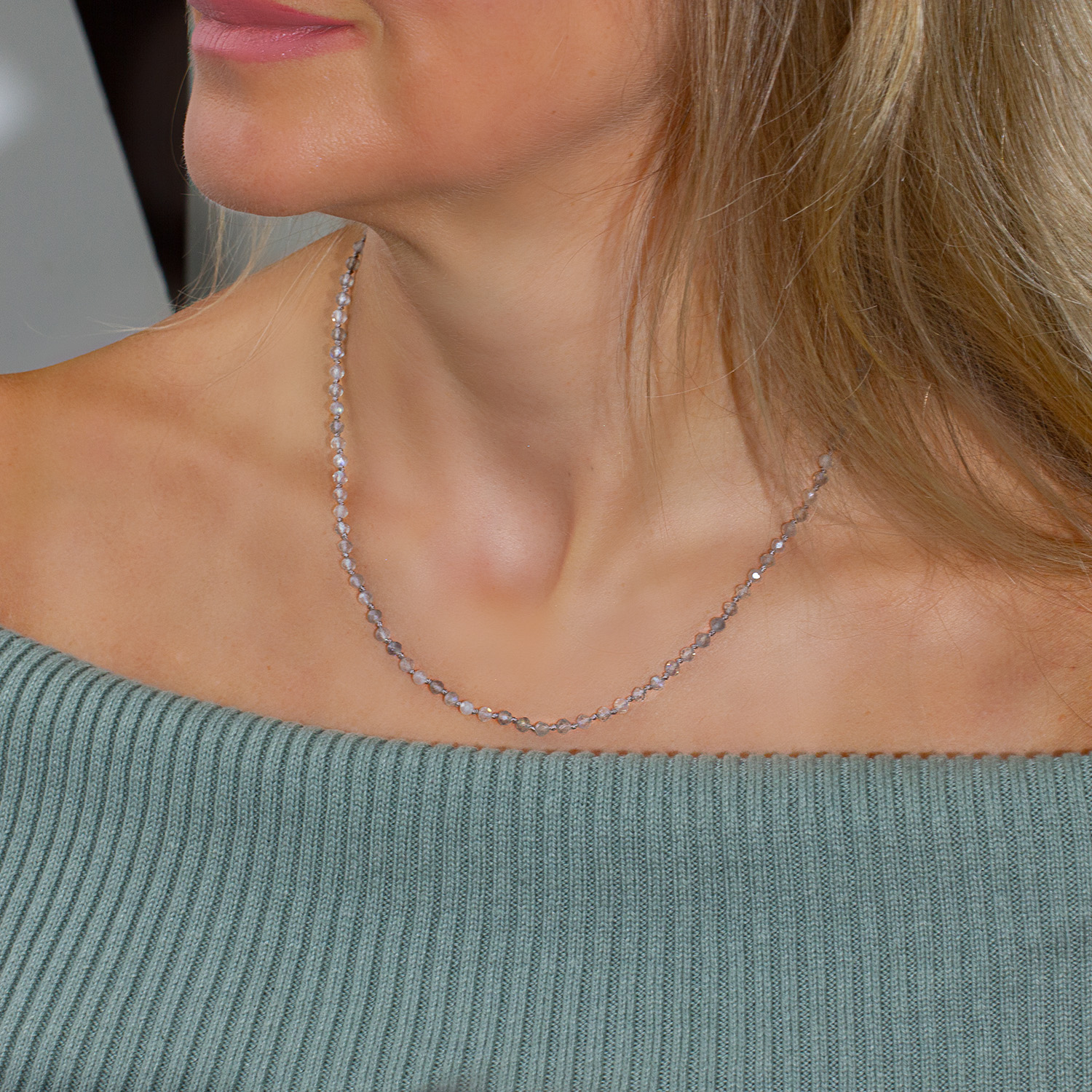 Labradorite Signature Oxidised Silver Silk Necklace - Image 2