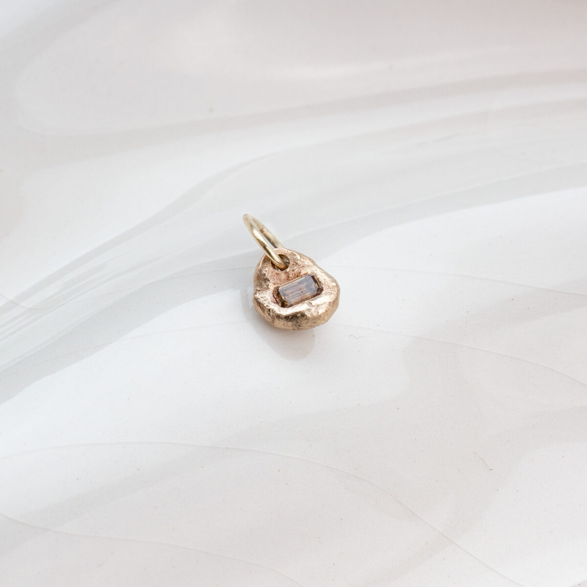 9 ct gold cognac diamond pendant with organic texture and large bail, handcrafted AMONTA jewellery