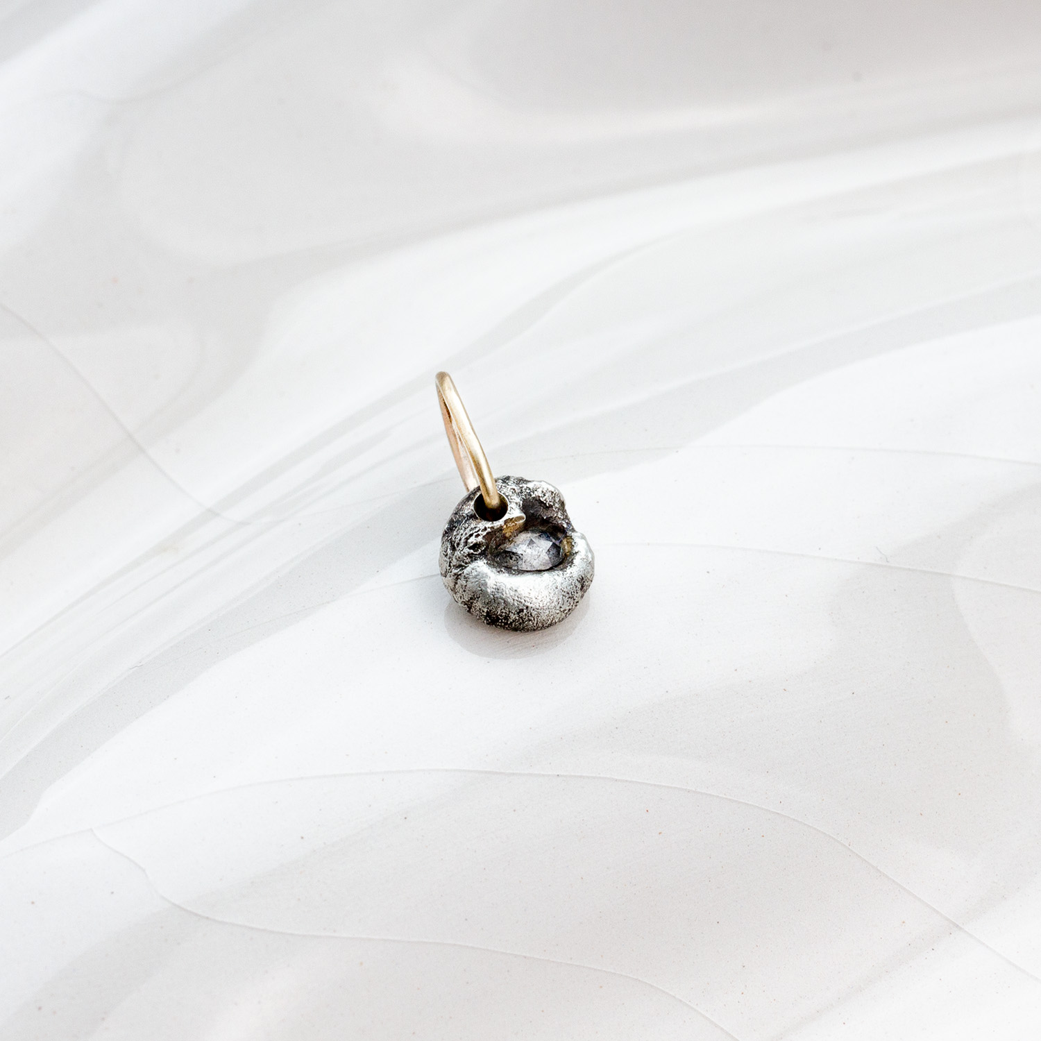 Labradorite Silk Necklace with Veil Pendant in Argentium Silver and Gold — Limited Bespoke Sample - Image 2