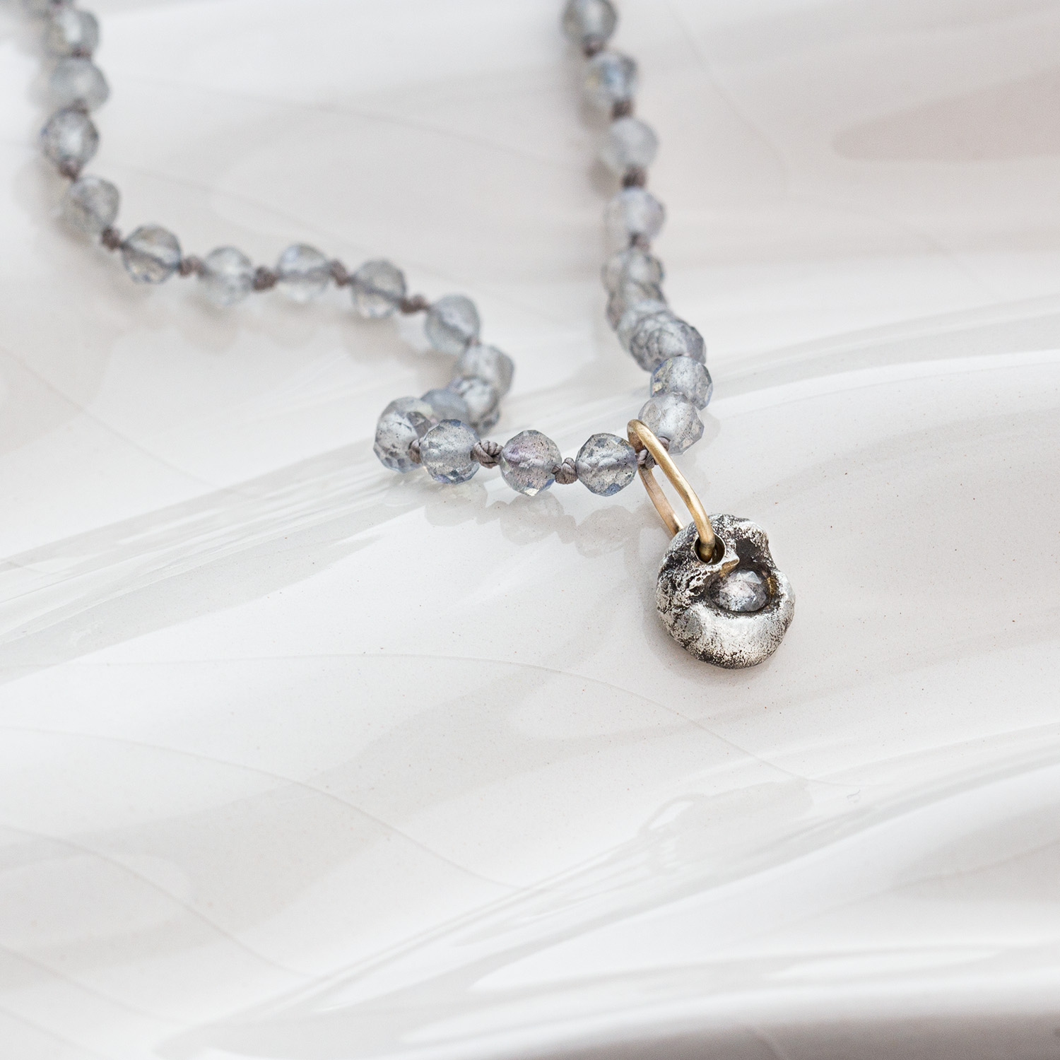 Labradorite Signature Oxidised Silver Silk Necklace - Image 3