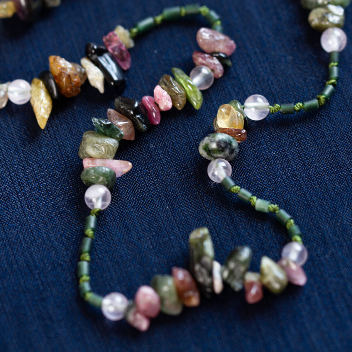 Tourmaline & Jade Silk Necklace